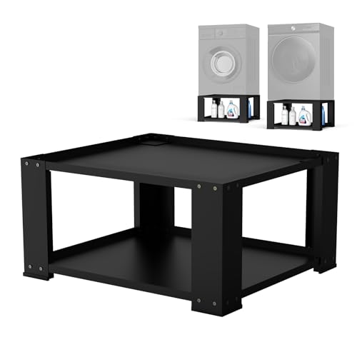 SKM Universal Washer and Dryer Pedestal Stand for 27" & 28" Machines | Heavy-Duty Steel, 700LB Capacity | 15.7" Height, Anti-Slip Design, Black