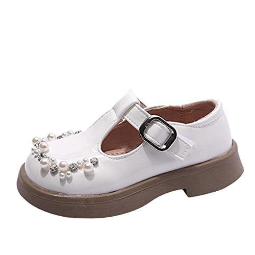 Fashion All Seasons Children Casual Shoes for Girls Flat Sole Thick Sole Non Slip Round Toe Pearl Buckle Neoprene Boots (Beige, 5-5.5 Years Little Child)