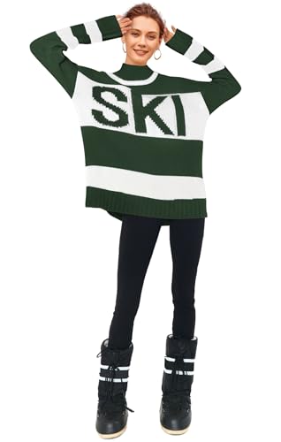 Image of Yousify Womens Sweaters Fall 2025 Oversized Color Block Ski Sweater Crewneck Winter Tops S-2XL