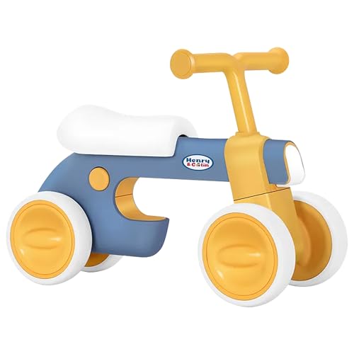 Henry & Colin Baby Balance Bike for Kids - No Pedal 4-Wheel First Bike, Toddler Walker for Boys & Girls, with Sturdy Seat and Durable Build for 1-3 Year Olds (Blue)