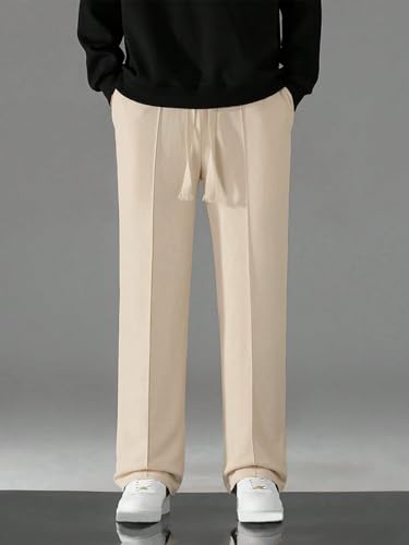 Image of KAJARU Men's Polyester Casual Straight Leg Trousers with Drawstring Waist - Comfortable & Stylish Everyday Wear for Men - Lightweight & Relaxed Fit Pants