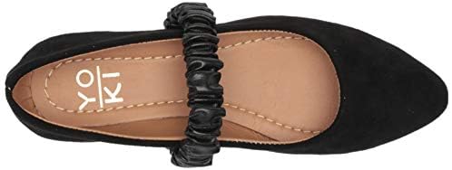 YOKI-GENEVA-60 Women's Suede Ballet Flat with Elastic Ruffle Strap On Shoe Upper, Black, 8 M US | Image 4