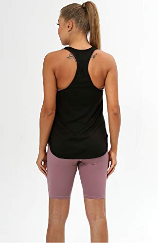 icyzone Yoga Sport Tank Top Damen Racerback Lauftop Fitness Running Shirt Oberteile, 2er Pack (L, Black/Denim)