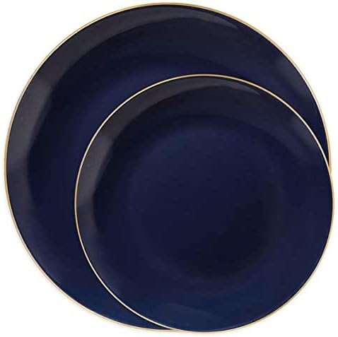 Miniatura 2 de Platos de plástico desechables con diseño de borde, vajilla redonda orgánica para cena y ensalada, pedido a granel de 120 invitados para bodas,