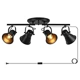 SEEBLEN Modern Plug-in Ceiling Lighting，4 Light Track Lighting Fixtures Ceiling, Industrial Black Kitchen Track Lighting Fixtures Ceiling for Kitchen, Living Room, Dining Room, Hallway.