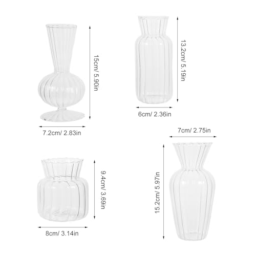 Jarrones pequeños de vidrio jojofuny pack de 4 vasos artesanales transparentes para mesas 3