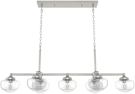 Hunter - Saddle Creek 7-light Brushed Nickel, Extra Large Chandelier, Dimmable, Schoolhouse Style, Candle Shaped, for Bedrooms, Kitchens, Dining, Living Rooms - 19493