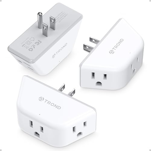 TROND Outlet Extender 3 Pack - Multi Plug Wall Outlet, 3-Prong Grounded Wall Splitter, 3 Way Angled...