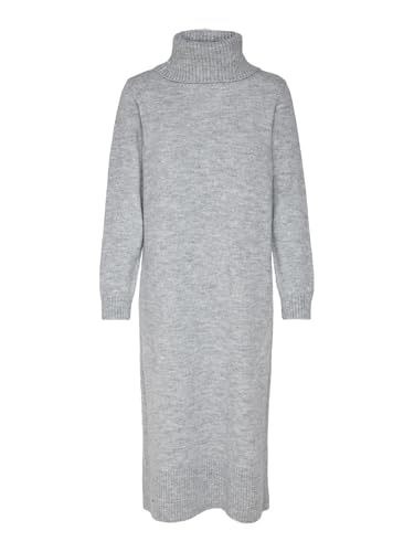 ONLY Damen Langes Strickkleid | Langarm Midi Pullover Dress | Rollkragen Sweater mit Schlitz ONLBRANDIE, Farben:Grau, Größe:XS