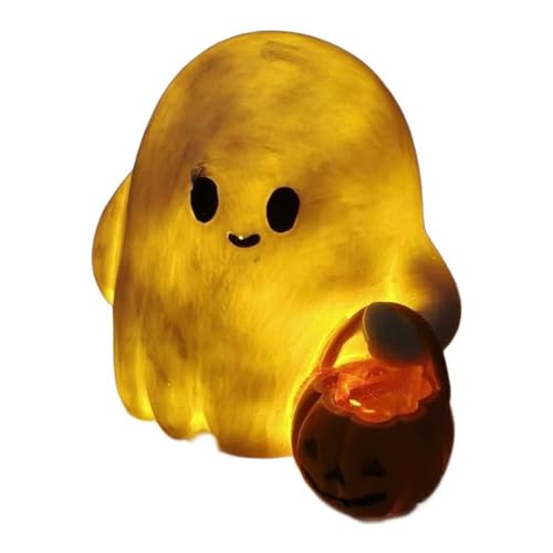 FUANA Statue d'Halloween en résine blanche, figurine souriante mignonne et effrayante avec pose du majeur, 8 cm pour décoration de cube, cheminée, jardin ou table...