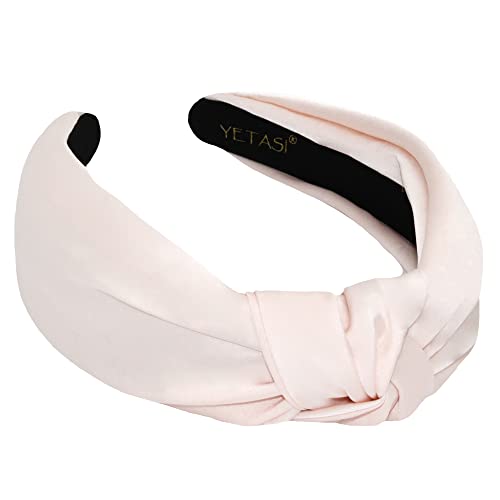 Yetasi Satin Headbands For Women - Unique Light Pink Knotted Headband Made Of Non-Slip Material For Classy & Chic Look - Silk Quality Satin Fabric - Adjustable Size - Comfortable & Build To Last Long #TOP15