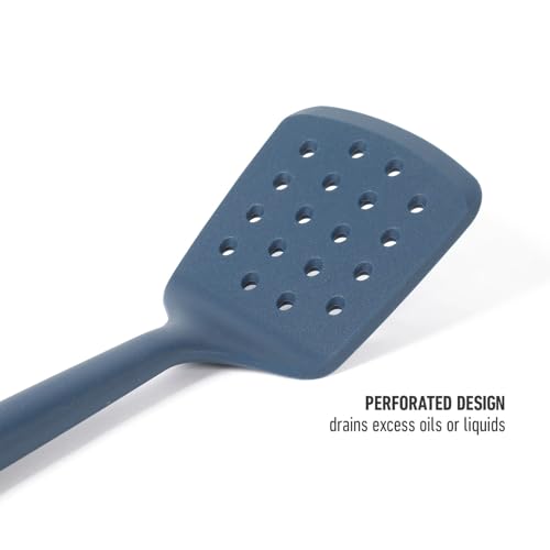 Image of Calphalon Edge Silicone Slotted Turner, Flexible Silicone Slotted Spatula with Reinforced Core, Heat-Resistant Nonstick-Safe Turner for Draining, Navy