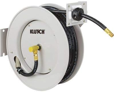 Klutch Auto Rewind Air Hose Reel - With 3/8in. x 50ft. Rubber Hose, Max. 300 PSI