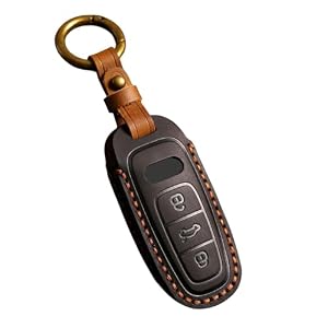 Vintage Leather Key Fob Cover Case for Audi e-tron A3 A6 A7 A8 Q4 Q6 Q8 RS3 RS5 RS6 RS7 SQ7 SQ8 2019-2025, Handmade Crazy Horse Leather, Black