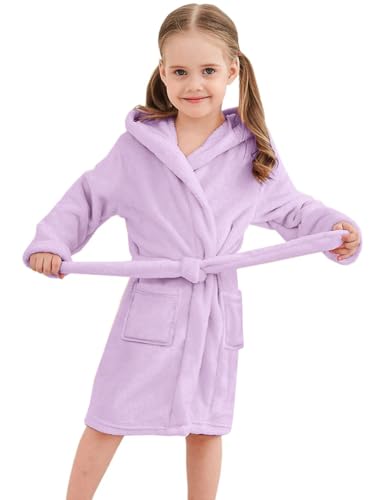 Image of Umeyda Girls & Women Fleece Hooded Robes, Soft Fuzzy Bathrobe Warm Plush Fluffy Bath Robe for Kids Womens