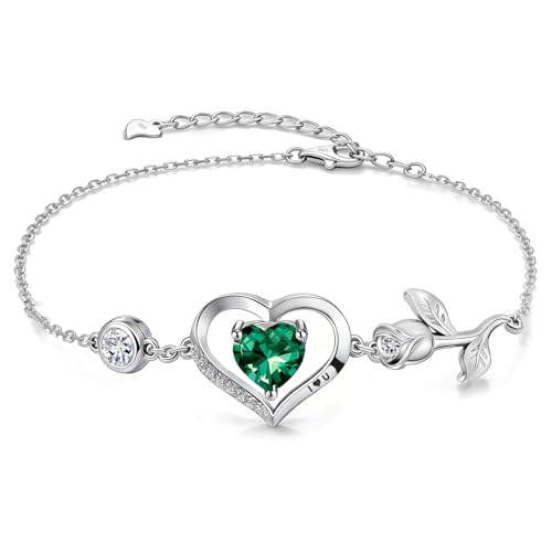Image of 1CT Rose Heart Bracelet Moissanite Lab-Grown Sapphire Ruby Emerald&More 18K White Rose Gold Plated Anniversary Birthday Gift for Wife Girlfriend Mom Daughter Mothers Day Gift for Mom