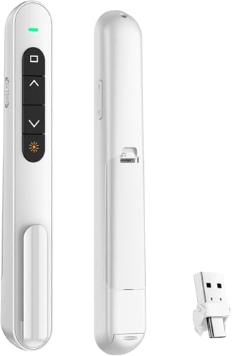 Image of rts USB Type-C Laser Pointer Presentation Clicker with Volume Control, Clicker for PowerPoint Presentations RF 2.4GHz USB Slide Advancer Control for, Slide, Keynote, PPT Mac, Computer, Laptop (White)