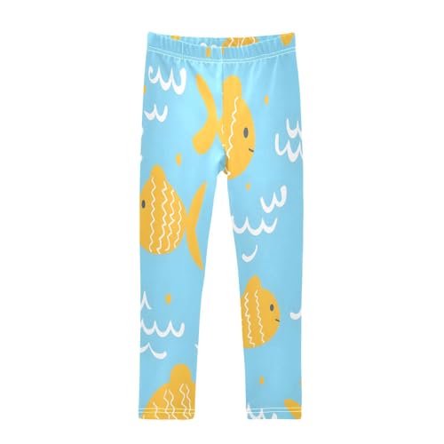 Bolaz Toddler Girls Leggings Printed Yoga Pants Leggings Yellow Fish White Swave for Kids