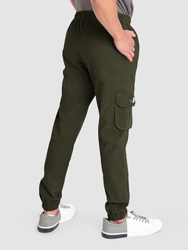 Image of Beyoung Cotton Solid Elastic with Drawstring Cargo Joggers for Men | Regular Fit | 2 Spacious Pockets | Smooth Texture