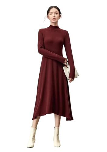 Women’s Autumn Winter Knitted Dress High Collar Long Sleeve Solid