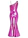 YiZYiF Kids Girls One Shoulder Flared Jumpsuits Disco Fancy Dress Up Fringed Cosplay Party Bodysuits Hot Pink 10 Years