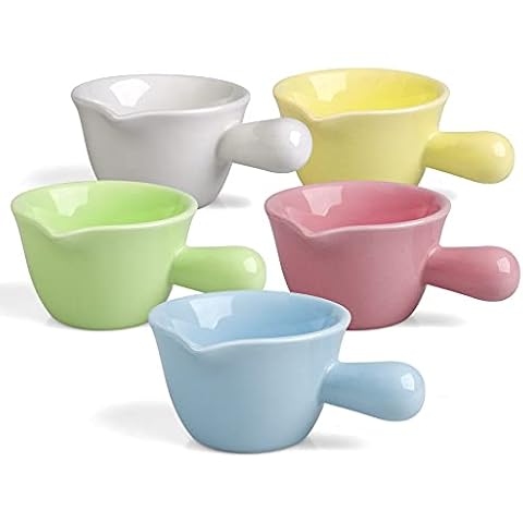 Keponbee Small Sauce Bowls 2 OZ Cute Dip Bowls Set of 5 with Handle Colorful Ceramic Creamer Cup Mini - Mixed 5 Color Cover
