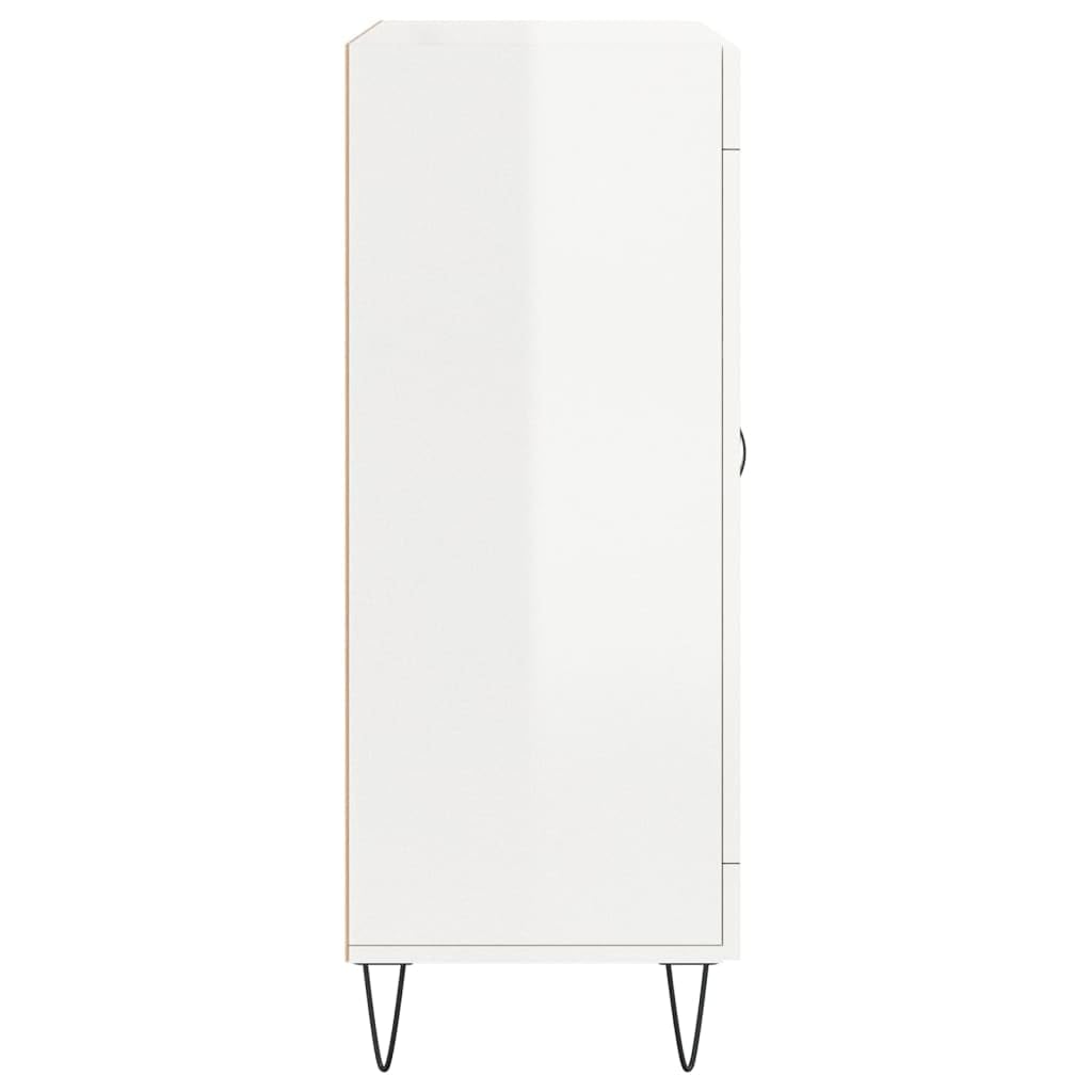 Credenza 69,5x34x90 cm in Legno Multistrato Bianco Lucido Moderno Mobile Contenitore Soggiorno e Sala da Pranzo con Spazio Organizzatore e Fissaggio Murale