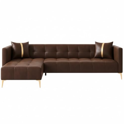 Image of FURNY Styliving 6 Seater Leatherette LHS L Shape Sofa Set (Dark Brown) Premium Finish Sectional Sofa | Comfortable & Durable | Ideal for Living Room