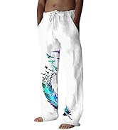 Mens Casual Pants Regular Fit Casual Tree&Bird Print Full Length Pants Elastic Waist 2023 Trendy ...