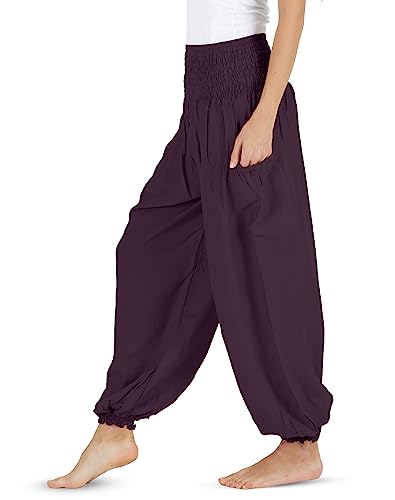 HOMECLASS6 Thai Harem Pants Women - Casual Bohemian Hippie Boho Yoga Pants with Deep Pockets - Solid Color Mulberry