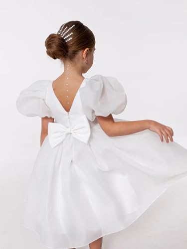 Tulle Flower Girl Dress for Wedding Kids Puff Sleeves Satin Long Pageant Princess Dresses Bowknot Prom Ball Gowns4