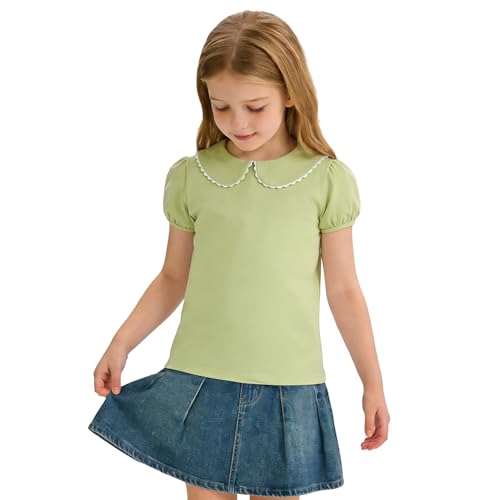 Image of 12M-14Y Toddler Baby Girls Peter Pan Collar Blouse Kids Girl Solid Color Puff Sleeve T-Shirts Casual Tee Tops