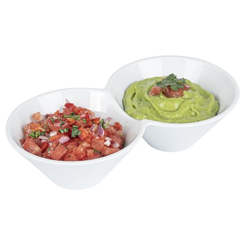 Restaurantware-9.1 x 4.9 x 2.3 Inch Double Dip Bowls, 1 Microwavable Condiment Server - 2 Compartments, Microwavable, White Porcelain Dip Tray, Dishwashable, For Snacks, Condiments, Or Toppings