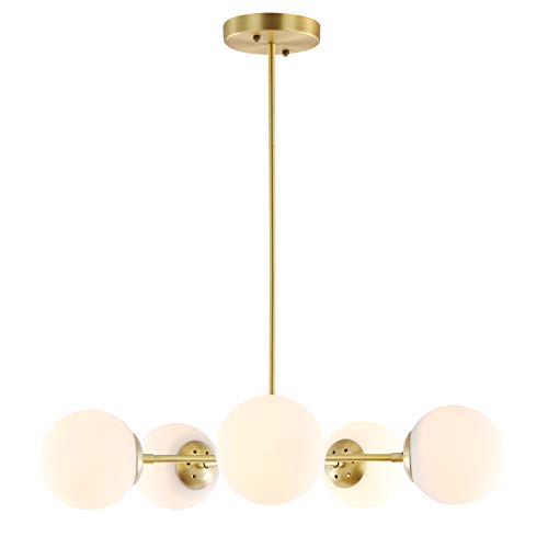 Light Society Grammercy 5-Light Chandelier Pendant, Brushed Brass With White Frosted Globes, Classic Mid Century Modern Lighting Fixture (Ls-C228-Brs-Whi) #TOP1