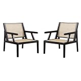 Rattan Accent Chair Set of 2,Mid Century Modern Rattan Furniture Chair Natural Cane Armchair with So