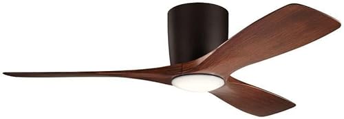 Kichler Volos - Ventilador de techo de 48 pulgadas con luces LED y control de pared en bronce natural satinado para sala de estar, dormitorio y