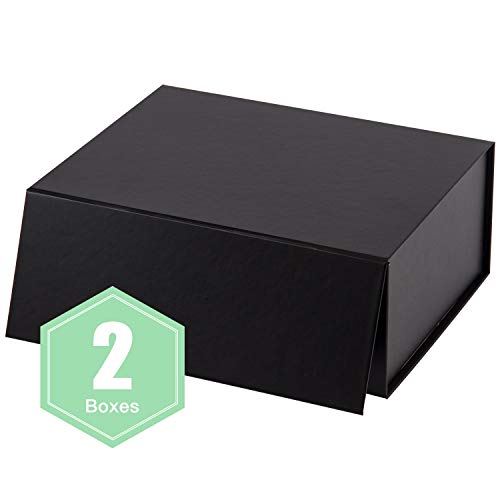 WRAPAHOLIC 2Pcs Black Gift Box 8.3x6.5x3.1 Inches, Collapsible Gift Box with Magnetic Closure