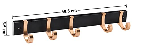 Image of Plantex Aluminum Hook Rail with Movable Hooks for Bathroom /Kitchen /Cloth Wall Hanger - Hooks for Clothes Hanging (5 Hooks - Black & Gold)