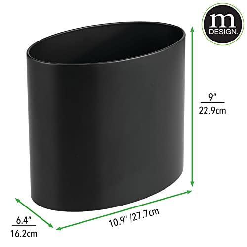 Mdesign Stainless Steel Metal Oval Trash Can, Small 2.09 Gallon Wastebasket, Garbage Basket Bin For Bathroom, Bedroom, Kitchen, Or Home Office, Holds Waste And Recycle, Mirri Collection, Black #TOP3