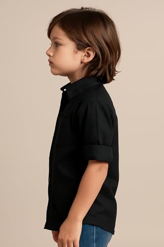 Image of Boys Kids Charcoal Cotton Shirt, Long Roll-Up Sleeves, Party, Age 2-8 Years