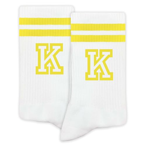 SSQBZU Striped Initial Socks with the Letter K in Yellow Socks for Adult Teens Men&Women Gifts for Friends Family etc. Gifts for Birthday Back to School Graduation Christmas.(183)