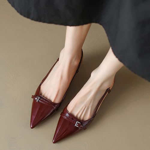 Women's Pointed Toe Slingback Kitten Heels Low Heels Buckle Strap Closed Toe Pumps Dress Wedding Party Work Office Shoes2