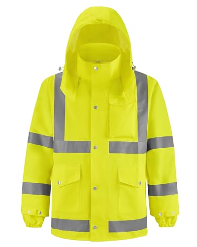 Image of iCreek Safety Rain Jacket with Hood,Waterproof Reflective High Visibility