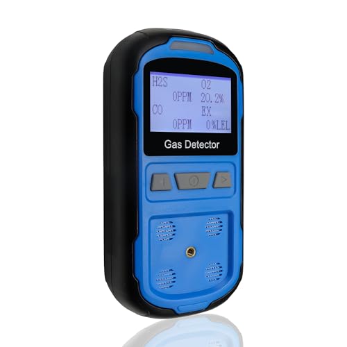 Scondaor Gas Leak Detector for H2S CO O2 and LEL, Portable Multi Gas Detector with Audible, Visual and Vibration Alarms, Handheld 4-in-1 Gas Monitor Meter Digital LCD Display (Blue)