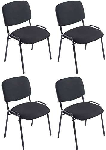 CLP Lot De 4 Chaises De Visiteur Empilables Ken XL Tissu I Siège avec Dossier Et Assise Rembourrés I Piètement Métal Noir Mat, Couleur:Noir