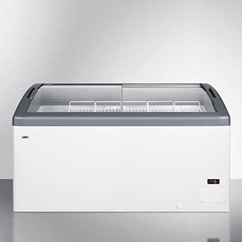 FOCUS151 Top Display Commercial Freezer with 14.8 cu. ft. Capacity; Digital Thermostat; Sliding Glass Lid; Manual Defrost; Casters; Hammered Aluminum Interior; in White