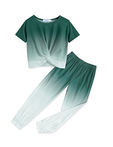 Arshiner Girls Trendy Outfits Crop Tops And Pants Sweatsuit Clothing Sets Green White Size 10/12 #TOP2