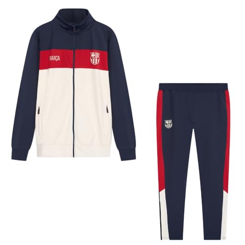 FC Barcelona Tracksuit Blau/Beige 22/23 - Size Large (L) - Trainingsanzuge für Herren - Langarm Barca Trainingsjacke und Jogginghose - Jacke und Hose für Fussball Training - Barca Tracksuit