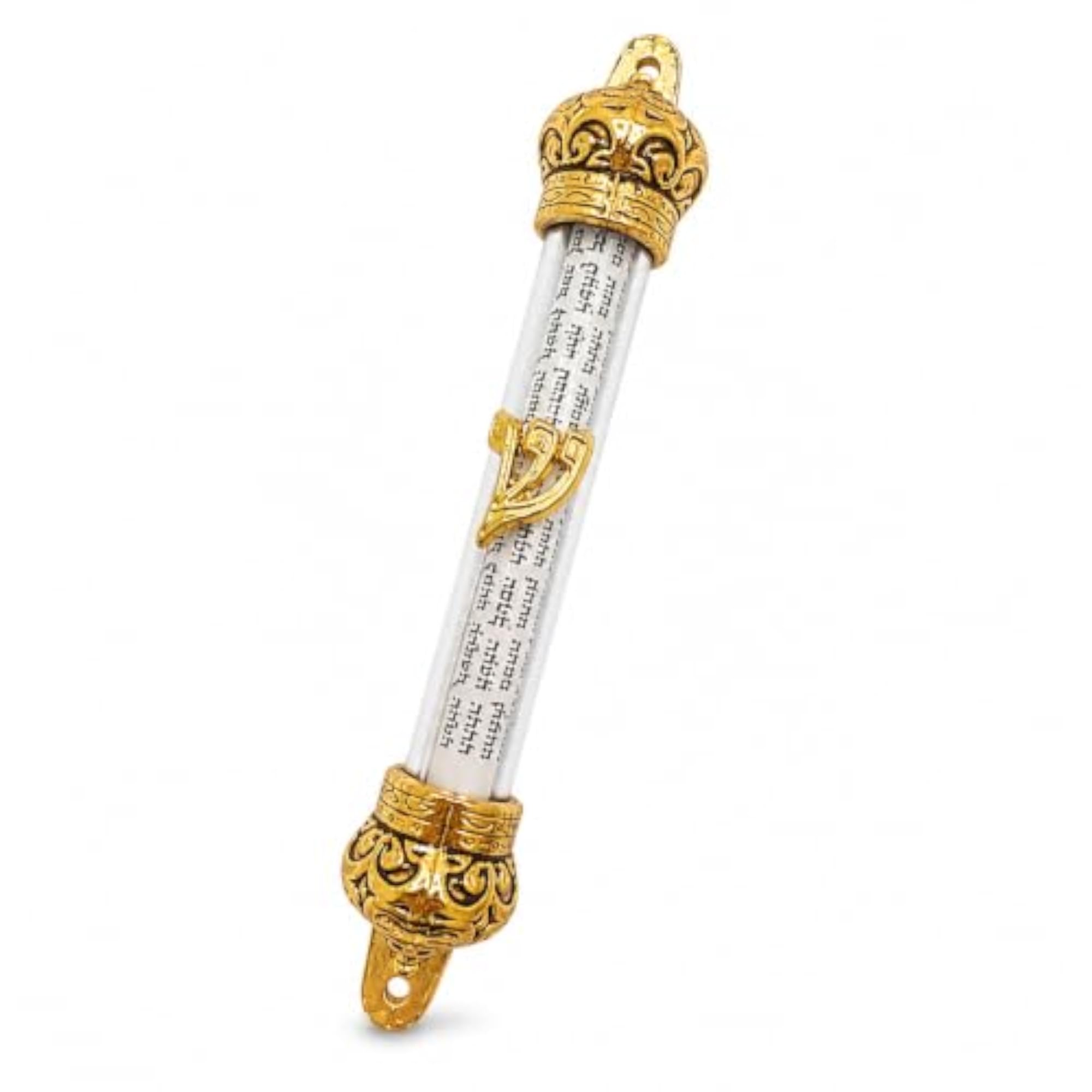 Gold Crown Mezuzah Clear Cylinder with Scroll
