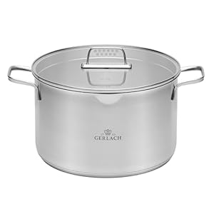 Gerlach 1760 Topf Kochtopf 10 L Induktion Elektroherd Gasherd Keramikherd Ofenfest Spülmaschinenfest Fleischtopf Induktionstopf Durchmesser 28 cm Mit Deckel Aus Gehärtetem Glas Ambiente